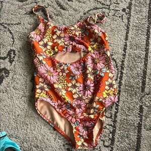 Cat & Jack Orange and Pink One Piece Swimsuit Vibrant Floral Design